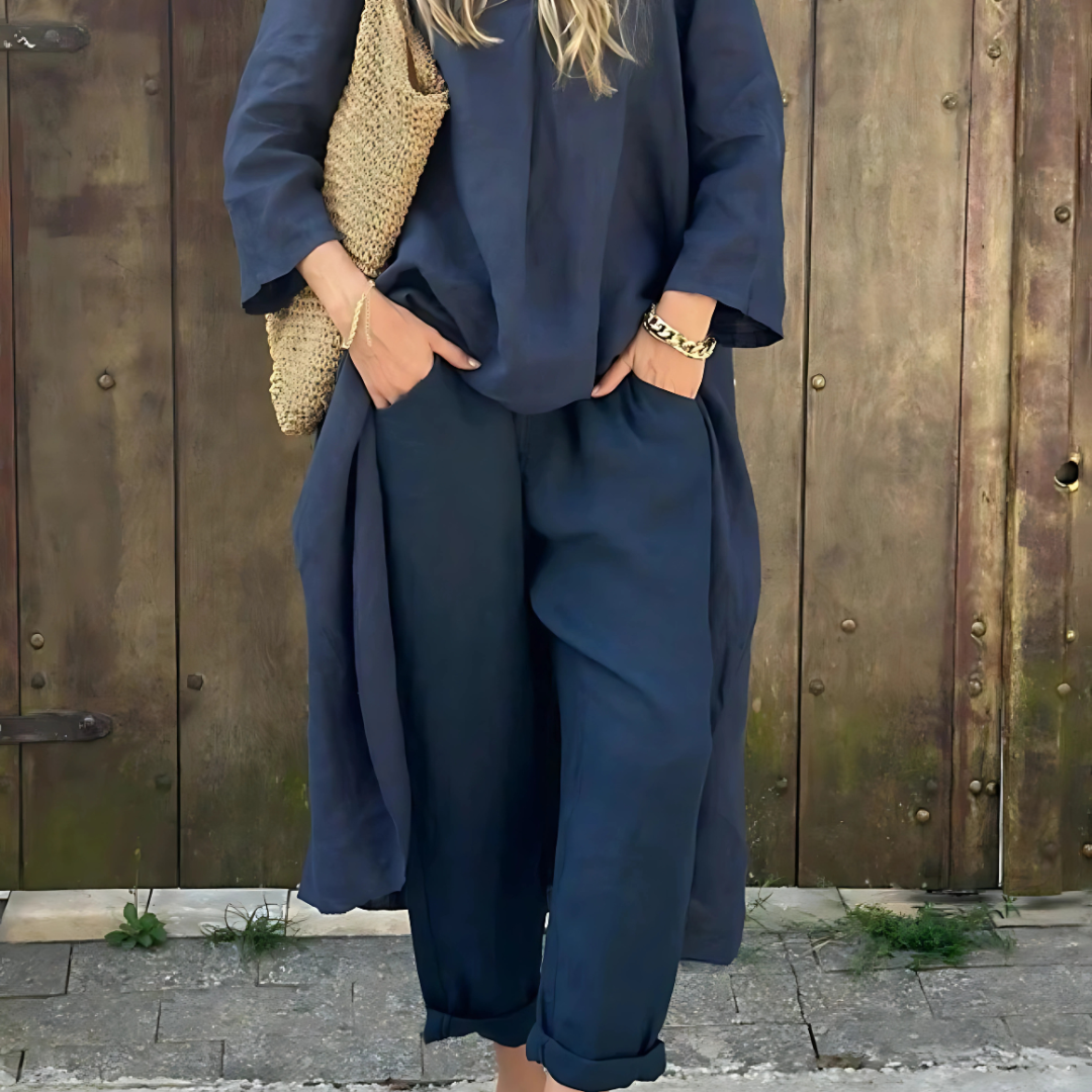 Conjunto Casual de Blusa e Calças Estilo Palazzo  para Mulher